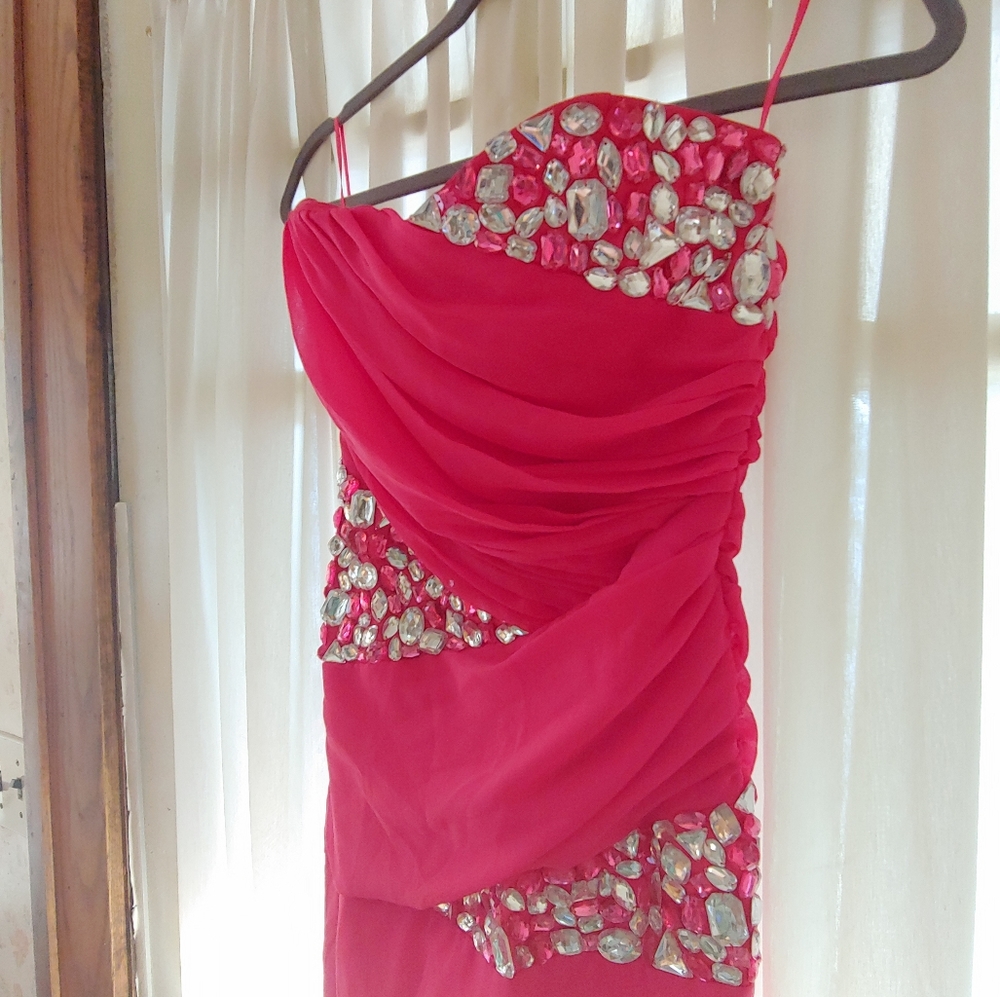 Jane Norman London Pink & Jeweled Strapless Dress